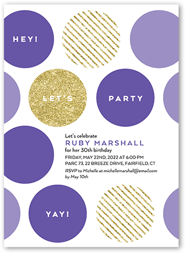 Big Bold Dots Party Invitation, Purple, 5x7 Flat, 100% Recycled Cardstock ?, Square