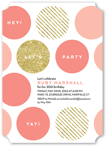 Big Bold Dots Party Invitation, Pink, 5x7 Flat, Pearl Shimmer Cardstock, Ticket