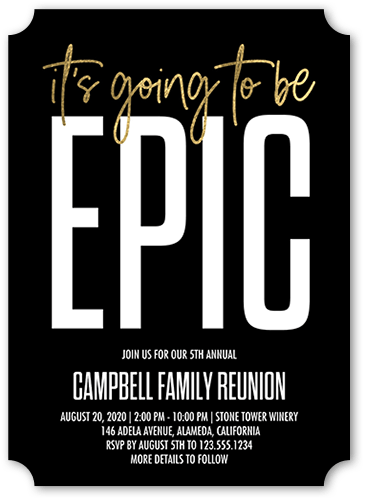 Epic Reunion Party Invitation, Black, 5x7 Flat, Pearl Shimmer Cardstock, Ticket