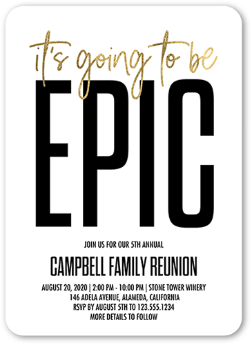 Epic Reunion Party Invitation, White, 5x7 Flat, Pearl Shimmer Cardstock, Rounded