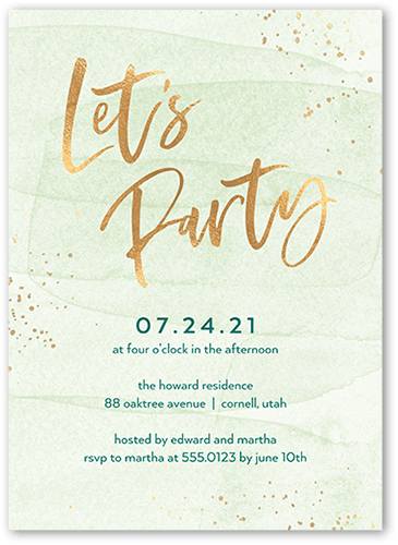 Confetti Bash Party Invitation, Green, 5x7 Flat, Matte, Signature Smooth Cardstock, Square