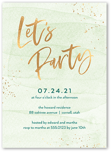 Confetti Bash Party Invitation, Green, 5x7 Flat, Standard Smooth Cardstock, Square