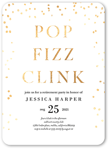 Fizz Clink Party Invitation, White, 5x7 Flat, 100% Recycled Cardstock ?, Rounded