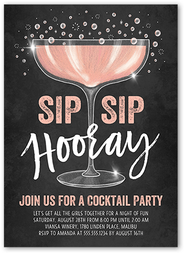 Sip Sip Party Invitation, Pink, 5x7, Pearl Shimmer Cardstock, Square