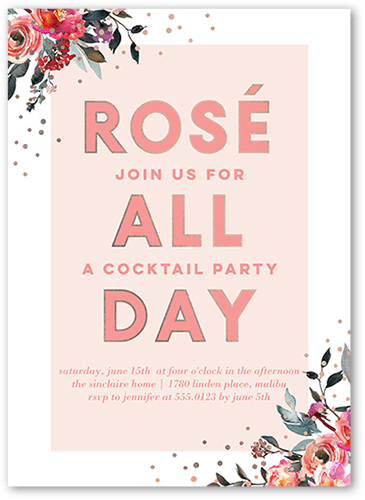 All Day Floral Party Invitation, Pink, 5x7 Flat, Standard Smooth Cardstock, Square