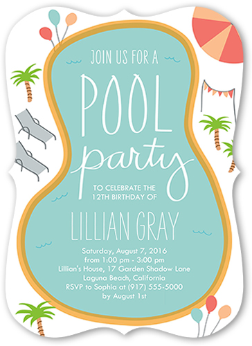 Birthday Pool Party Birthday Invitation, Blue, Pearl Shimmer Cardstock, Bracket
