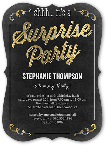 Sweet Surprise Birthday Invitation, Black, Pearl Shimmer Cardstock, Bracket