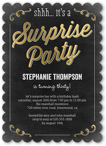 Sweet Surprise Birthday Invitation, Black, Pearl Shimmer Cardstock, Scallop