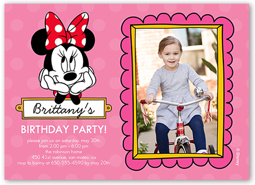 Disney Minnie Mouse Dots Birthday Invitation, Pink, Matte, Signature Smooth Cardstock, Square