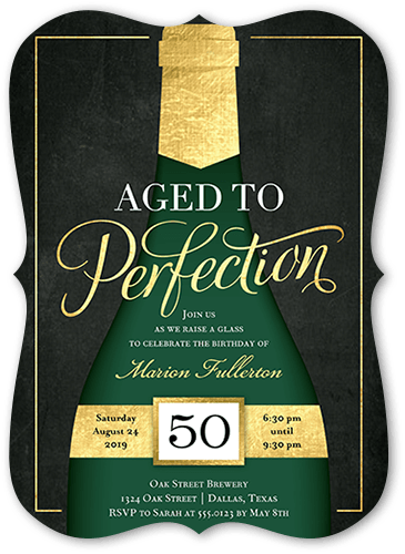 Perfectly Aged Birthday Invitation, Black, 5x7 Flat, Pearl Shimmer Cardstock, Bracket