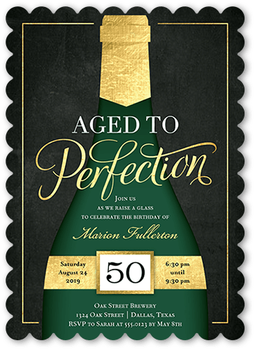 Perfectly Aged Birthday Invitation, Black, 5x7, Pearl Shimmer Cardstock, Scallop