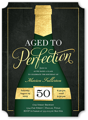 Perfectly Aged Birthday Invitation, Black, 5x7, Pearl Shimmer Cardstock, Ticket