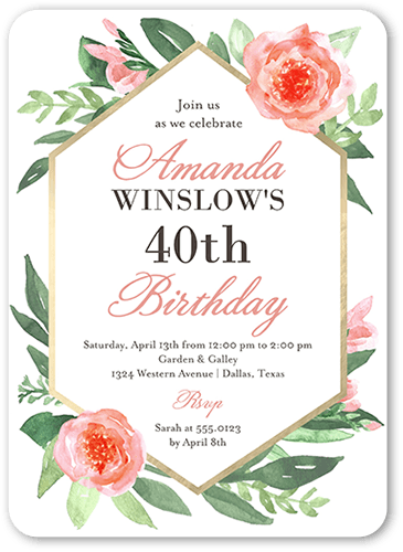 Blushing Birthday Birthday Invitation, Pink, 5x7 Flat, Matte, Signature Smooth Cardstock, Rounded