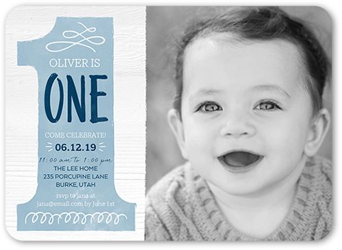 Onederful Boy Birthday Invitation, Blue, 5x7 Flat, Matte, Signature Smooth Cardstock, Rounded