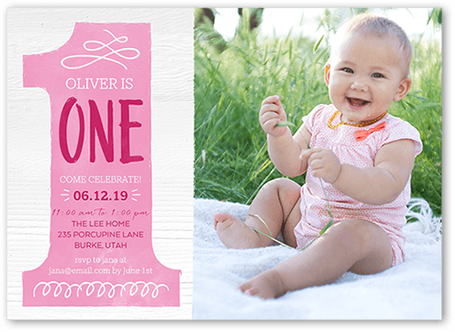 Onederful Girl Birthday Invitation, Pink, 5x7 Flat, Matte, Signature Smooth Cardstock, Square