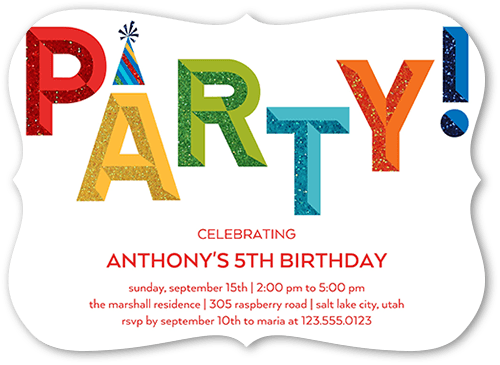 Color Block Party Birthday Invitation, White, 5x7 Flat, Pearl Shimmer Cardstock, Bracket, White