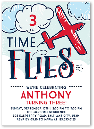 Time Flies Birthday Invitation, Red, 5x7, Standard Smooth Cardstock, Square