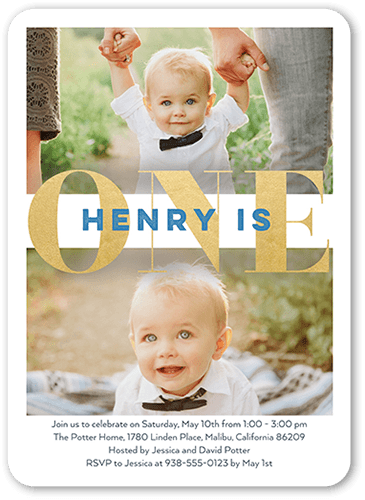 Grand One Birthday Invitation, White, 5x7, Matte, Signature Smooth Cardstock, Rounded