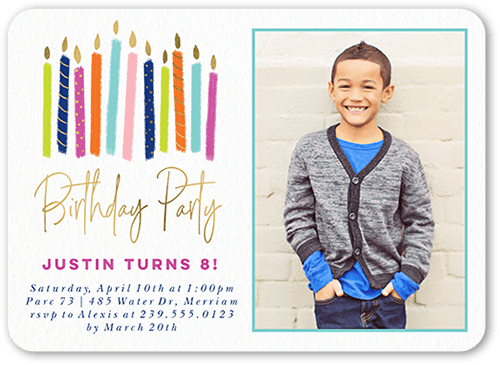 Party Candles Boy Birthday Invitation, Pink, 5x7 Flat, Matte, Signature Smooth Cardstock, Rounded