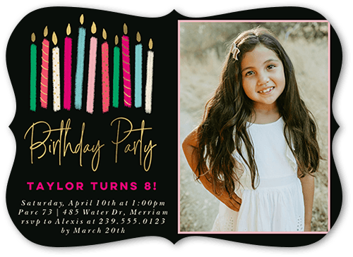 Party Candles Girl Birthday Invitation, Pink, 5x7 Flat, Matte, Signature Smooth Cardstock, Bracket