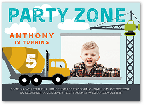 Party Zone Birthday Invitation, Grey, 5x7 Flat, Standard Smooth Cardstock, Square, Smoke