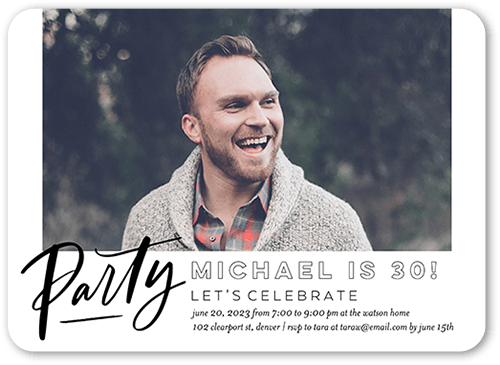 Bold Party Birthday Invitation, White, 5x7 Flat, Standard Smooth Cardstock, Rounded