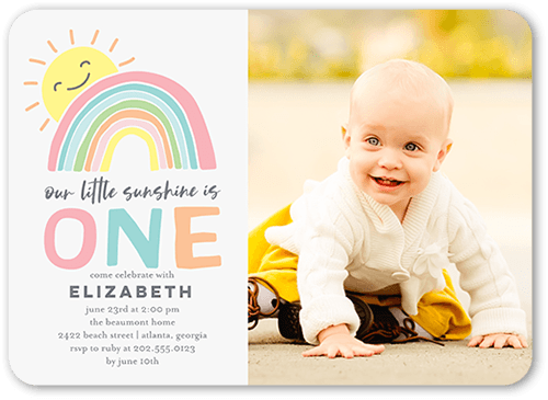 Adorable Rainbow Birthday Invitation, Gray, 5x7 Flat, Standard Smooth Cardstock, Rounded