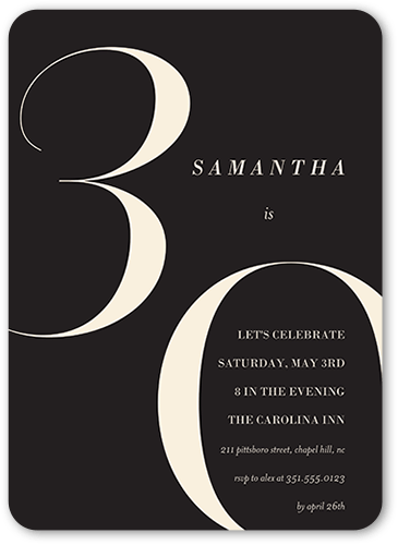 Modern Thirty Birthday Invitation, Grey, 5x7, Matte, Signature Smooth Cardstock, Rounded
