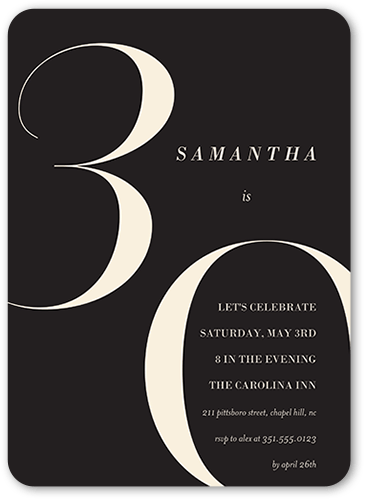 Modern Thirty Birthday Invitation, Grey, 5x7 Flat, 100% Recycled Cardstock , Rounded