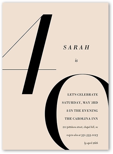 Modern Forty Birthday Invitation, Beige, 5x7 Flat, Standard Smooth Cardstock, Square