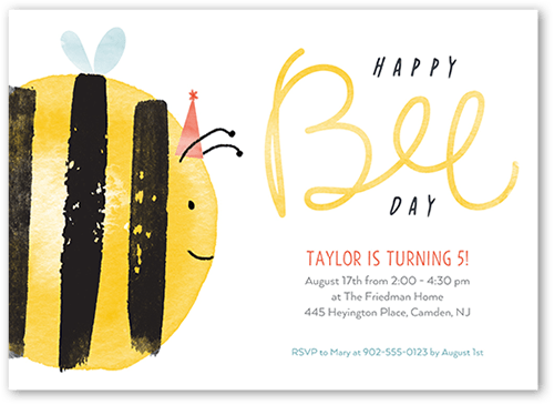 Happy Bee Day Birthday Invitation, Yellow, 5x7 Flat, Matte, Signature Smooth Cardstock, Square
