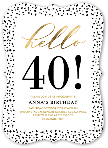 Speckled Hello Birthday Invitation, White, 5x7 Flat, Pearl Shimmer Cardstock, Bracket