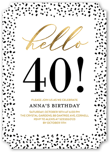 Speckled Hello Birthday Invitation, White, 5x7, Pearl Shimmer Cardstock, Ticket