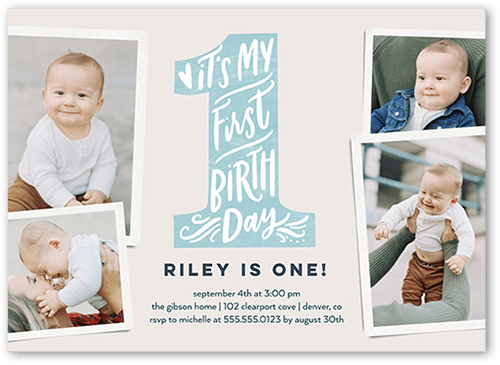 My First Birthday Birthday Invitation, Blue, 5x7 Flat, Luxe Double-Thick Cardstock, Square