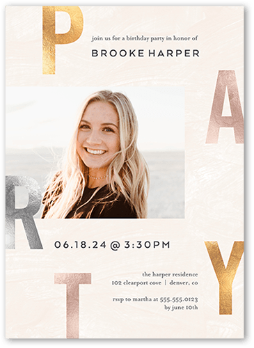 Standout Party Birthday Invitation, Beige, 5x7 Flat, Standard Smooth Cardstock, Square