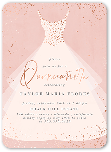 Elegant Dress Birthday Invitation, Pink, 5x7, Pearl Shimmer Cardstock, Rounded
