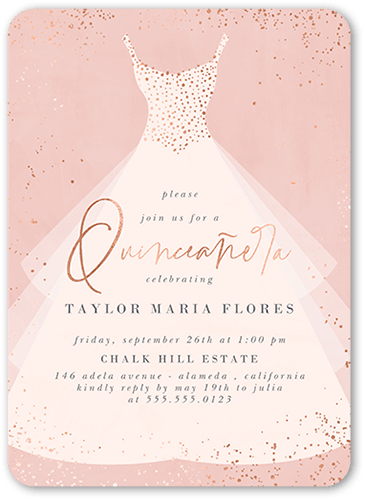 Elegant Dress Birthday Invitation, Pink, 5x7 Flat, 100% Recycled Cardstock , Rounded