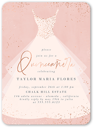 Elegant Dress Birthday Invitation, Pink, 5x7 Flat, Matte, Signature Smooth Cardstock, Rounded