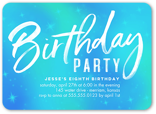 Bright Birthday Birthday Invitation, Blue, 5x7, Pearl Shimmer Cardstock, Rounded