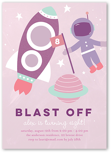 Astronaut Explorer Birthday Invitation, Purple, 5x7 Flat, Standard Smooth Cardstock, Square