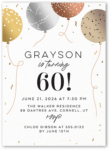 Balloon Backsplash Birthday Invitation, Beige, 5x7 Flat, Pearl Shimmer Cardstock, Square