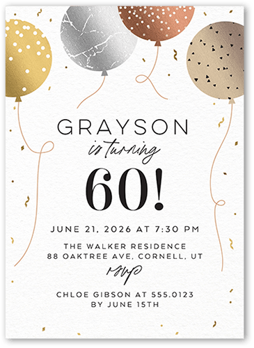 Balloon Backsplash Birthday Invitation, Beige, 5x7 Flat, 100% Recycled Cardstock ?, Square