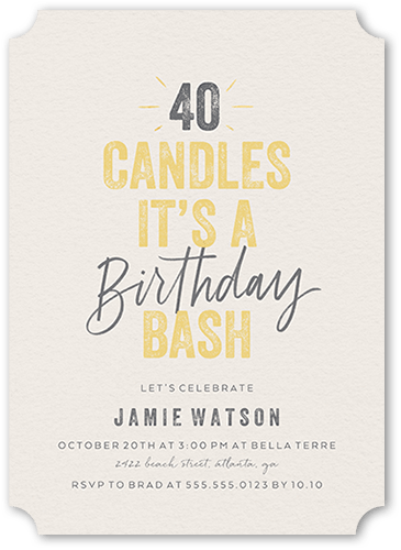 Captivating Candles Birthday Invitation, Beige, 5x7 Flat, Pearl Shimmer Cardstock, Ticket