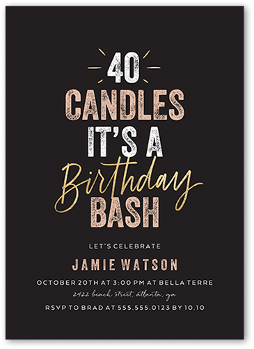 Captivating Candles Birthday Invitation, Black, 5x7, Pearl Shimmer Cardstock, Square