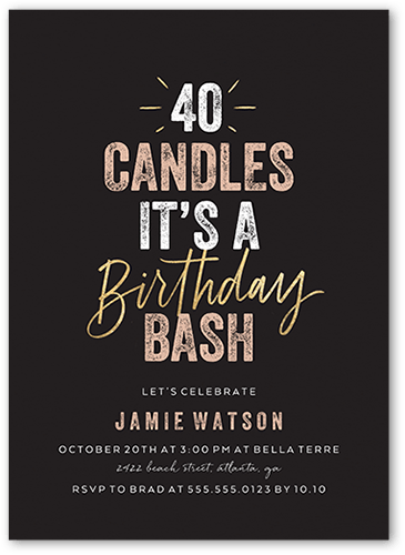 Captivating Candles Birthday Invitation, Black, 5x7 Flat, Pearl Shimmer Cardstock, Square