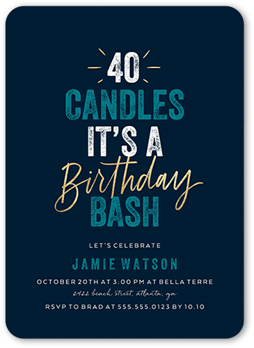 Captivating Candles Birthday Invitation, Blue, 5x7 Flat, Pearl Shimmer Cardstock, Rounded