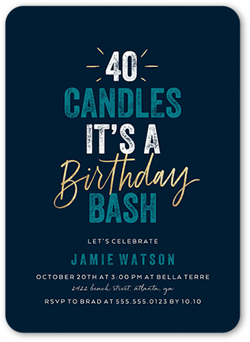 Captivating Candles Birthday Invitation, Blue, 5x7 Flat, Matte, Signature Smooth Cardstock, Rounded, Navy