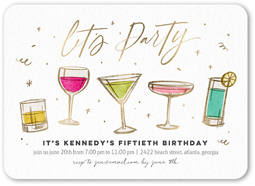 Classy Cocktails Birthday Invitation, White, 5x7 Flat, Matte, Signature Smooth Cardstock, Rounded, White
