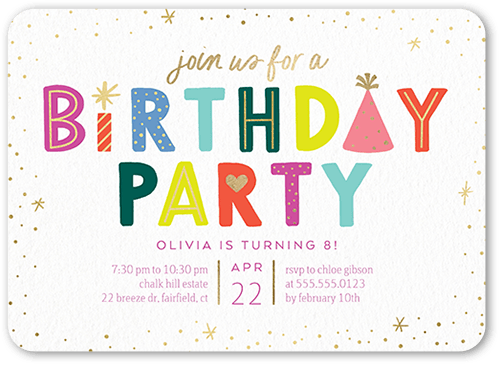 Candles And Caps Birthday Invitation, Rounded Corners