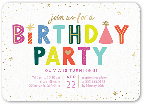 Candles And Caps Birthday Invitation, White, 5x7 Flat, 100% Recycled Cardstock , Rounded